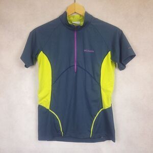 Columbia Omni-Wick Gray Yellow Short Sleeve Cycling Jersey Tshirt Size Medium